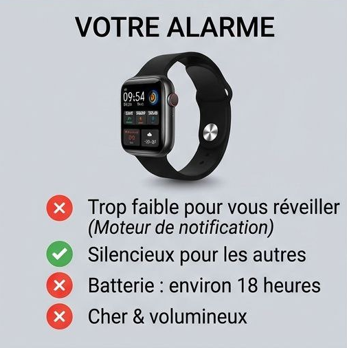 Noctea Pulse – Réveil Bracelet Vibrant Réveillez-vous sans bruit et sans déranger votre partenaire